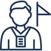 Icon of a scout with a flag and badge.